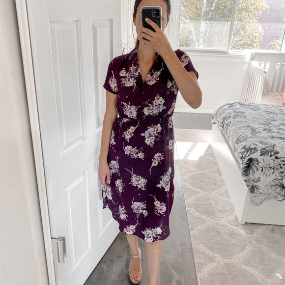 Monteau Purple Midi Floral Print Pencil Dress, M - Picture 4 of 5